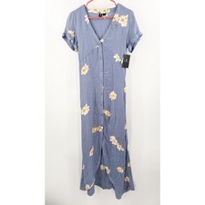 Volcom Dress Women's Extra Small Good To Be You NWT Blue Floral Button Down Maxi