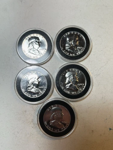 5X 1962 90% CHOICE BU TO GEM PROOF Franklin Half Dollars $2.50 Face Value