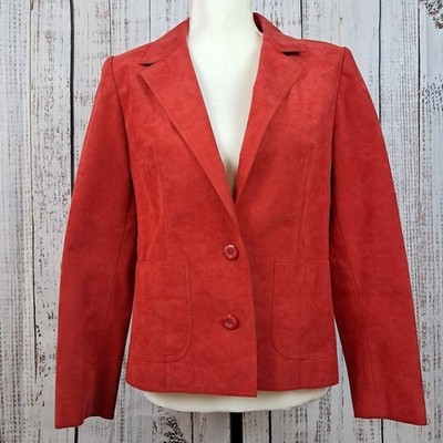 Vintage 70s ERNST STRAUSS SCHNELL 10 Orange Red Ultrasuede Blazer Jacket Moto