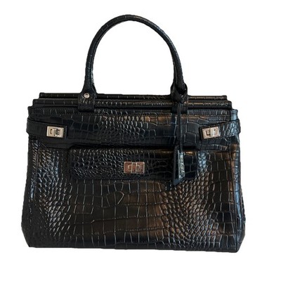 Jasper Conran Women s Black Croc Embossed Leather Satchel Bag