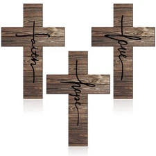 Jetec 3 Pieces Faith Love Hope Cross Sign Wood Wall Hanging Rustic Decor