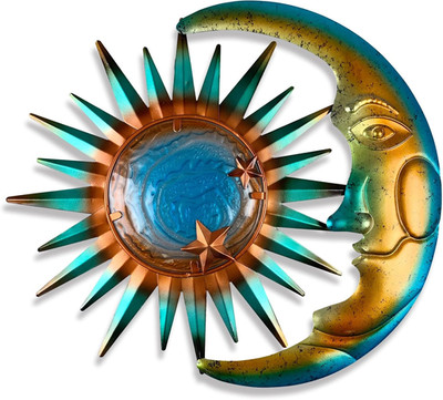 Sun Metal Outdoor Wall Decor - 3D Sun Moon Metal Wall Sculpture - Hanging Decora
