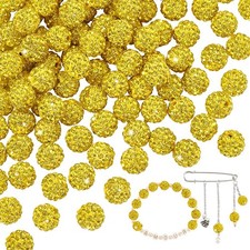 10Mm Yellow Rhinestone Pave Beads 100Pcs Diy Jewelry Craft Supplies