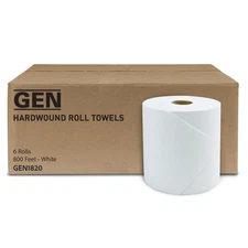 Hardwound Roll Towels - White, 8-Inch X 800 Ft, 6 Rolls/Carton