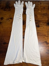 Vintage White Long Opera Gloves With Faux Pearl Buttons 1950sFormal