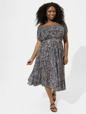 NWT! Torrid Floral Mesh Midi Peasant Dress Size 1X Off Shoulder Puff Sleeve