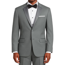 LUCCI Men's Gray Classic Fit Tuxedo Wedding Suit w/ Sateen Lapel  Trim - NEW