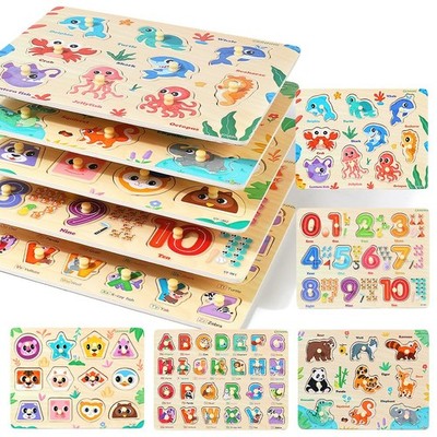 GRINNNIE Wooden Puzzles for Toddlers 3 4 5 Years Old, Montessori Toys 5PCS Pe...