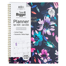 See it Bigger Monthly Weekly Planner Large 9.25  x 11   Blue Floral, 15 month