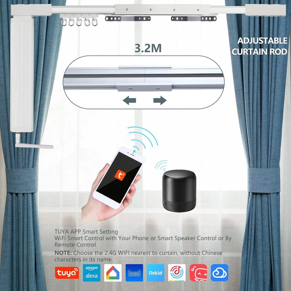3.2M Motorized Curtain Tracks WiFi App Control Remote Control Smart Home New - Image 3 of 4