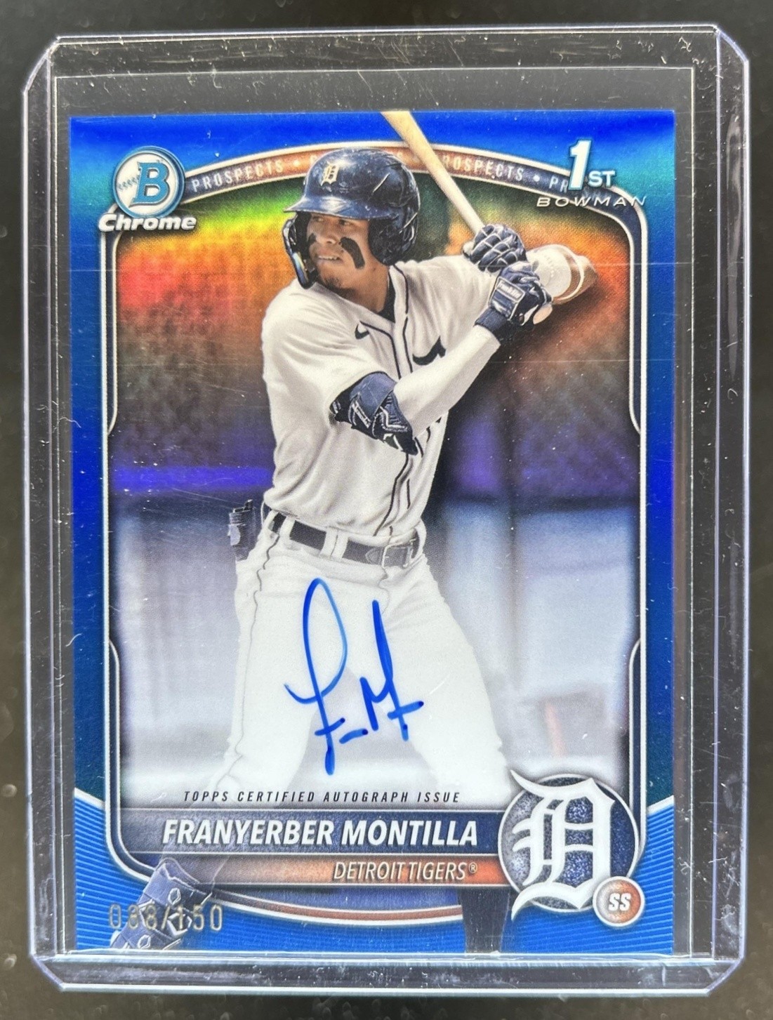 2025 Bowman Franyerber Montilla Chrome Auto Blue Refractor 1st #/150 Tigers