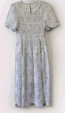 Vintage Womens Prairie Dress Medium Smocked Floral Eyelet Cottagecore Mint