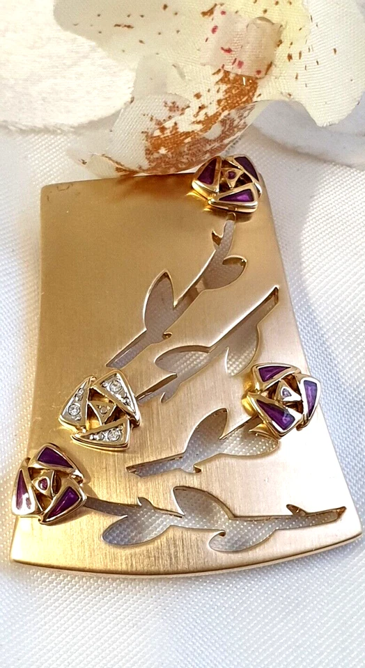 XL großer Anhänger Gold Rosen von Pierre Lang vergoldet satiniert Steinbesatz - Bild 2 von 4
