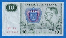Sweden 10 Kronor 1981 P-52e Circulated Banknote - G018933