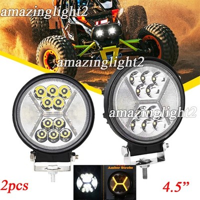 4.5'' LED Work Light Bar Amber Strob eSpot Flood fit Can-am Polaris RZR ATV UTV