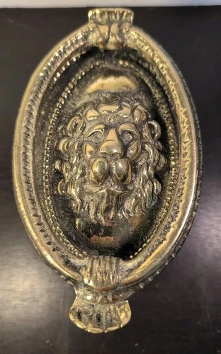 Antique Brass Lion Head Door Knocker Lions Old Strike Plate Vintage 3.5"x6"