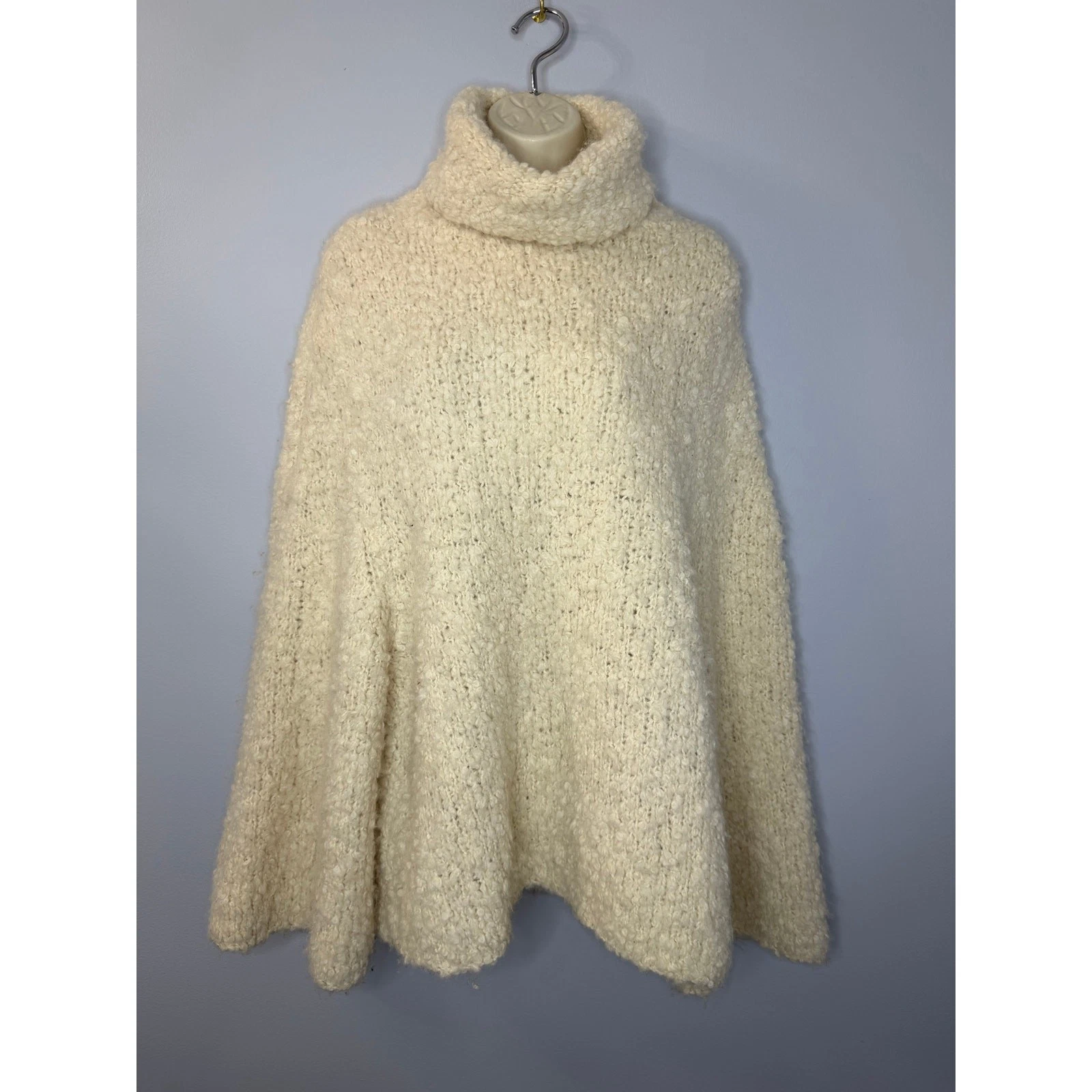 Theory Vintage Cowl Neck Sweater Alpaca Wool Boucle Relax Poncho Cream Women S