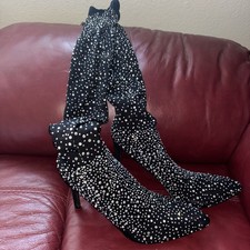 Rhinestone Bling PUMPS Over-the-knee Boots Pointed Toe High Heels SZ 9