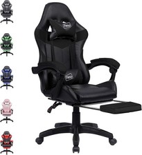 Neo Executive PU Leather Gaming Chair, Massage Lumbar Support & Footrest - Black