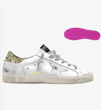 Golden Goose Super-Star Leather Glitter Heel Tab White x Gold Size 38