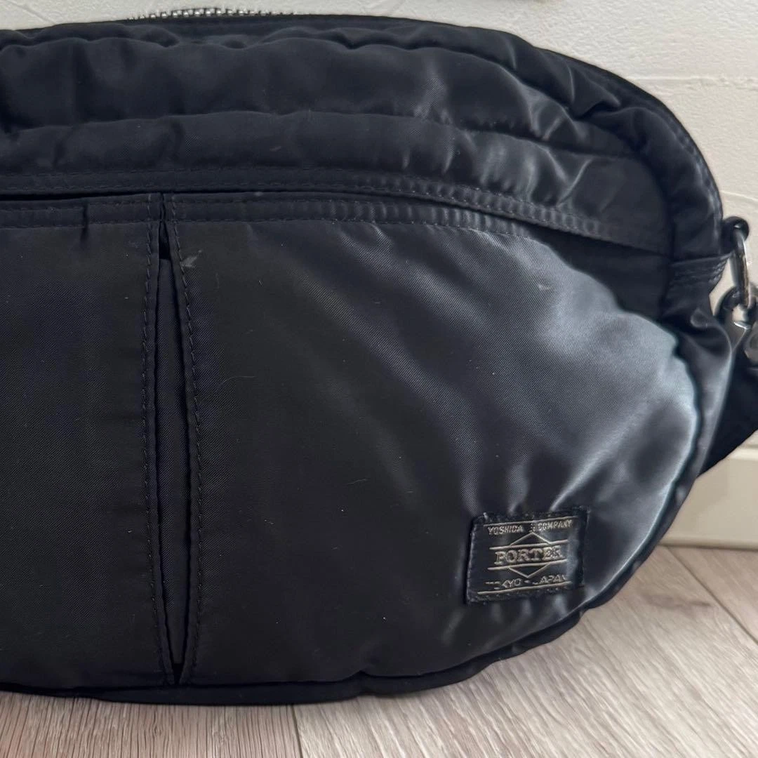 PORTER Yoshida TANKER Half Moon Shoulder Bag Black Nylon Orange Lining Japan