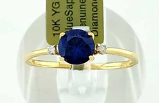 GENUINE 1.12 Cts BLUE SAPPHIRE & DIAMONDS RING 10K GOLD - Free Certificate - NWT