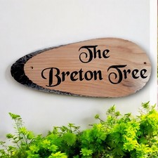 Custom Oak Plaque,Personalised Carved Wooden House Sign with Live Edges,Rustic
