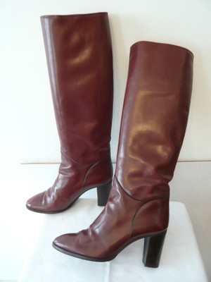 Bottes Vintage Genou Bordeaux En Cuir - TESTONI Pour BELTRAMI - Taille 37.5