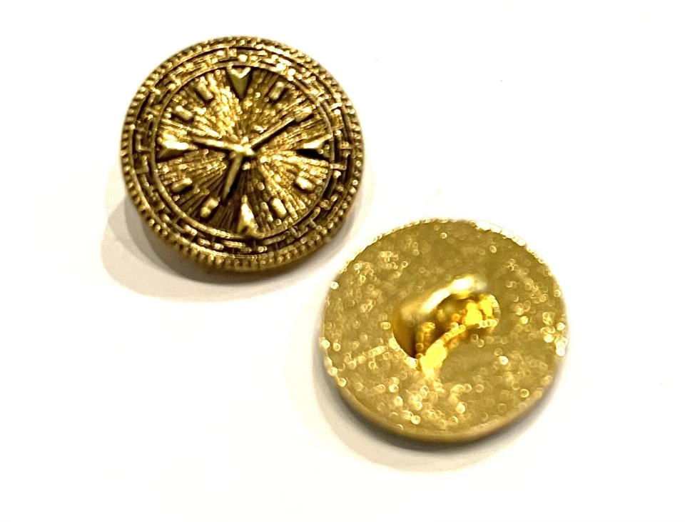 6 X Gold / Black Metal Round Shank Buttons 11mm Clock Time Military - Image 3 of 4