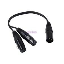 3-Pin XLR Male Plug to Dual 2 Female Jack Y Splitter Mic DJ Cable Adapter 16 AWG