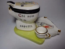 Vintage Italian Ceramic Toilet Ashtray/Tobacciana Philip Morris Cigarettes gold