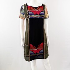Ranna Gill Fanned Vignette Floral Embroidered Shift Dress Boho Womens 8
