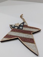 4th of July Red White Blue American Flag Star Wood Christmas Ornament 6"