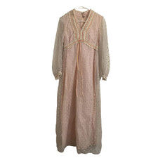 Vintage Pastel Pink Dress Sheer Overlay Ribbon Lace Detail