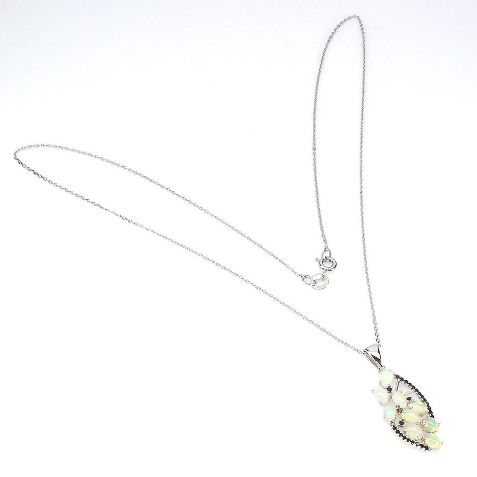 925 Sterlingsilber Halskette Oval Feuer Opal Spinell Natur Edelstein Schmuck 1 - Bild 2 von 4