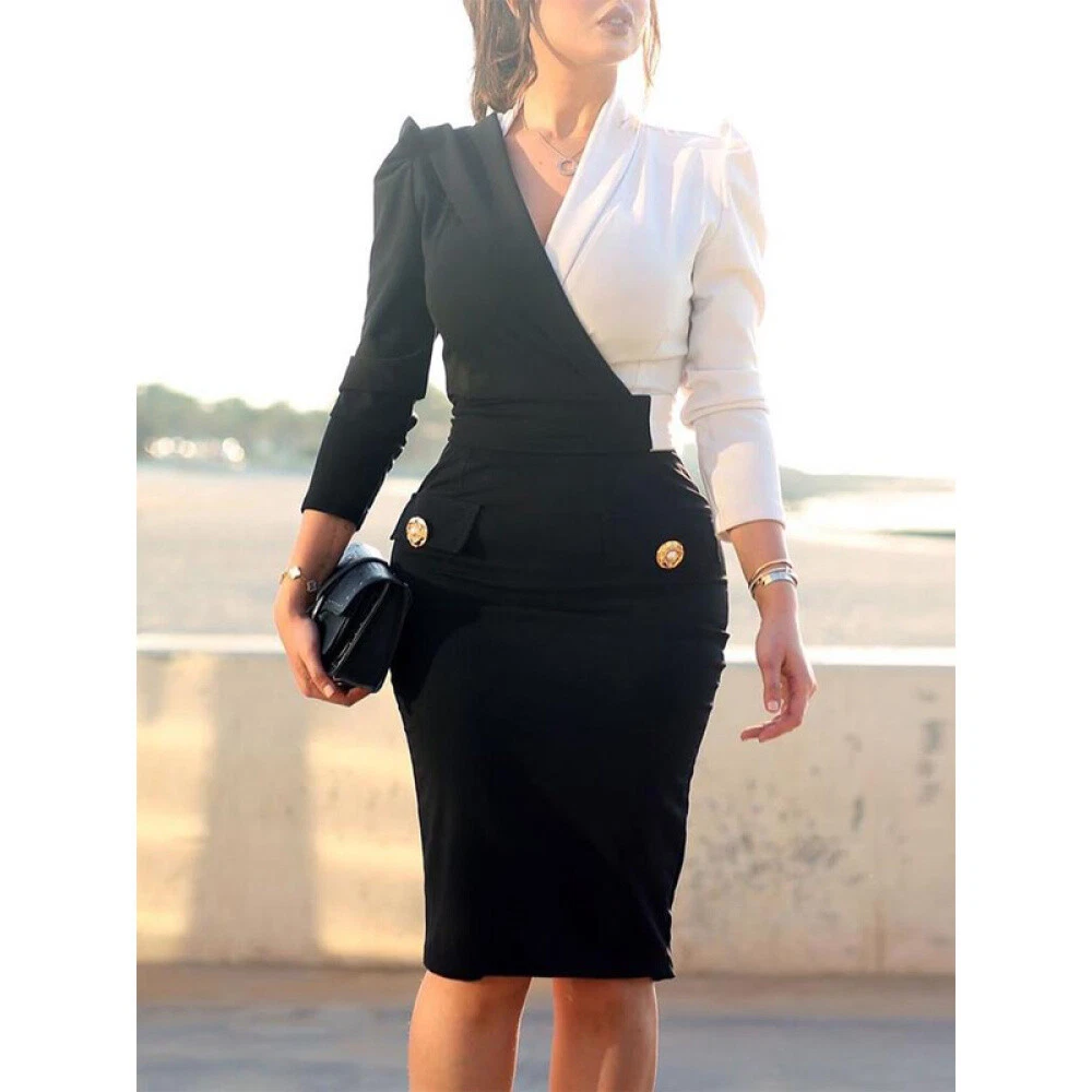 Womens Blazer Dress Office Work Business Formal Dress Long Sleeve