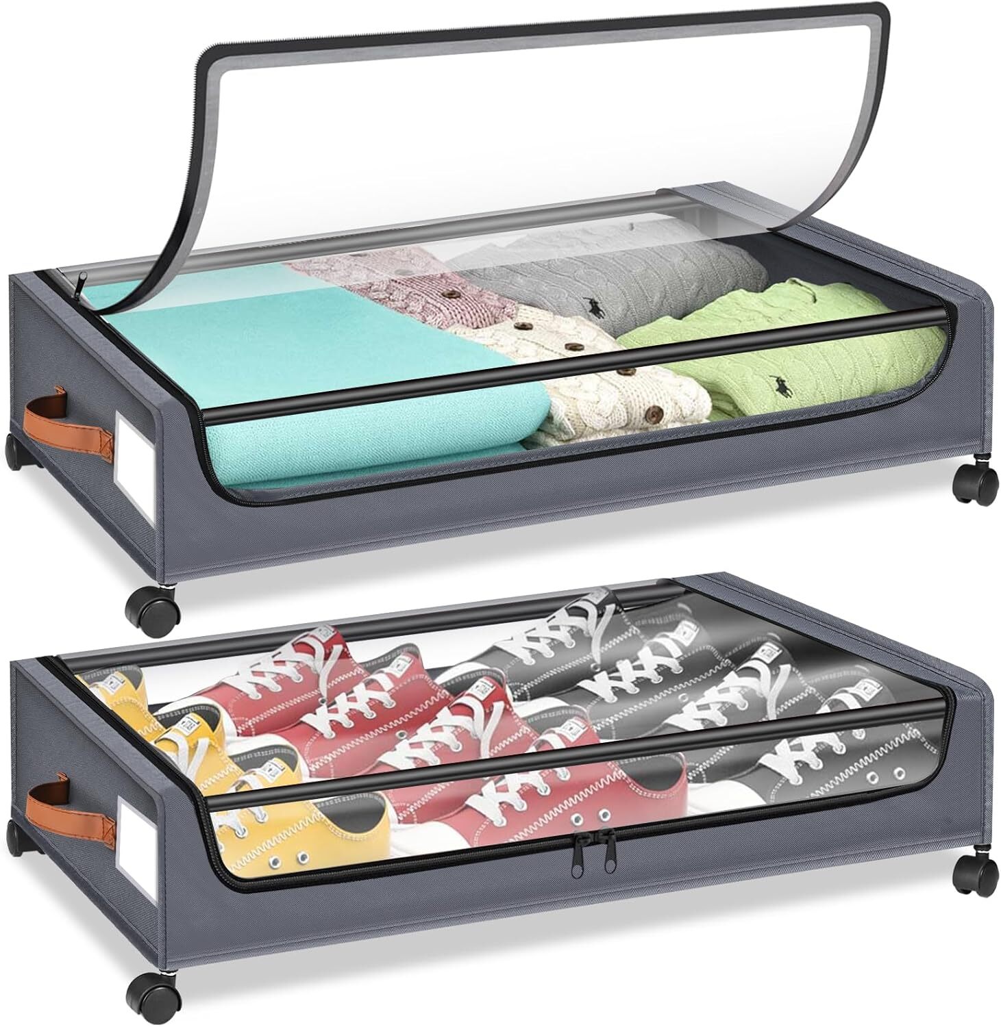 ... 2Pcs Under Bed Storage with Wheels  Under Bed Storage Containers Box Bins-image
