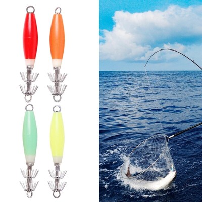 4Pcs Glowing Squid Jig Hook Cuttlefish Sleeve Lures Baits Jig Fishing Lures