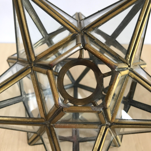 Vintage Moravian Star Pendant Ceiling Light Shade Brass & Clear Glass 21cm - Picture 3 of 13