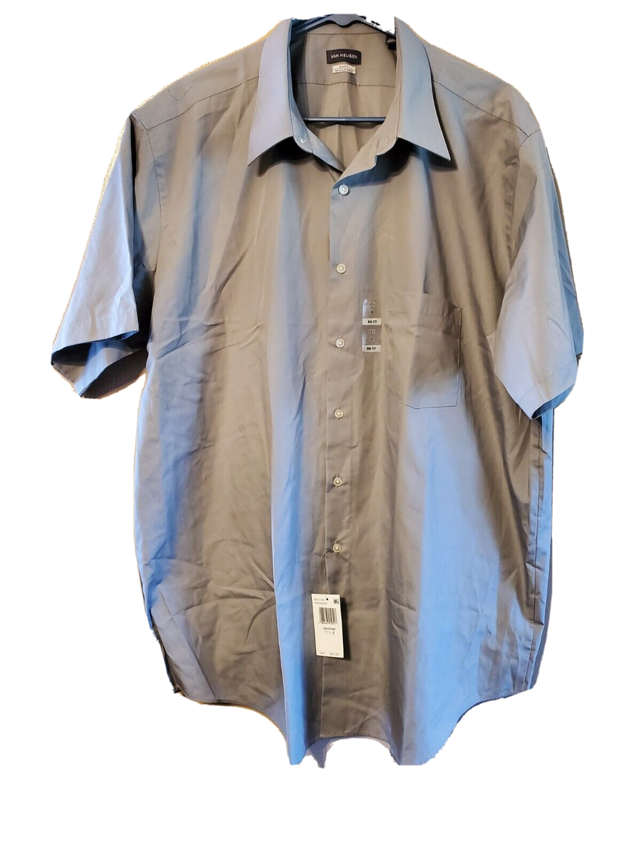 Van Heusen Mens Size 17 1/2 Big Fit Short Sleeve Dress Shirt