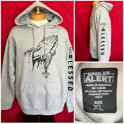 NEW Praying Hands Blessed Spoiler Alert Brand Hoodie Sweatshirt Size XL
