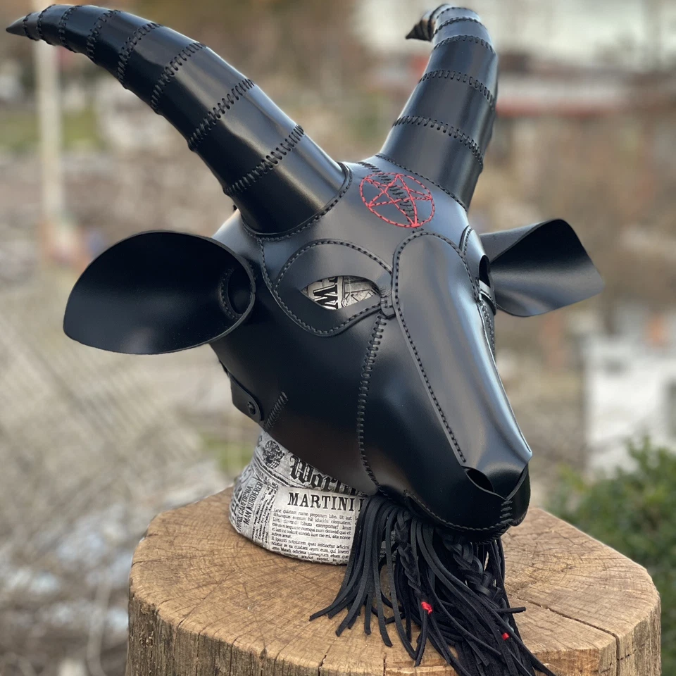 Baphomet Leather Mask,  Pagan Ritual Mask, Leather Goat Mask,  Gothic Mask - Image 2 of 4