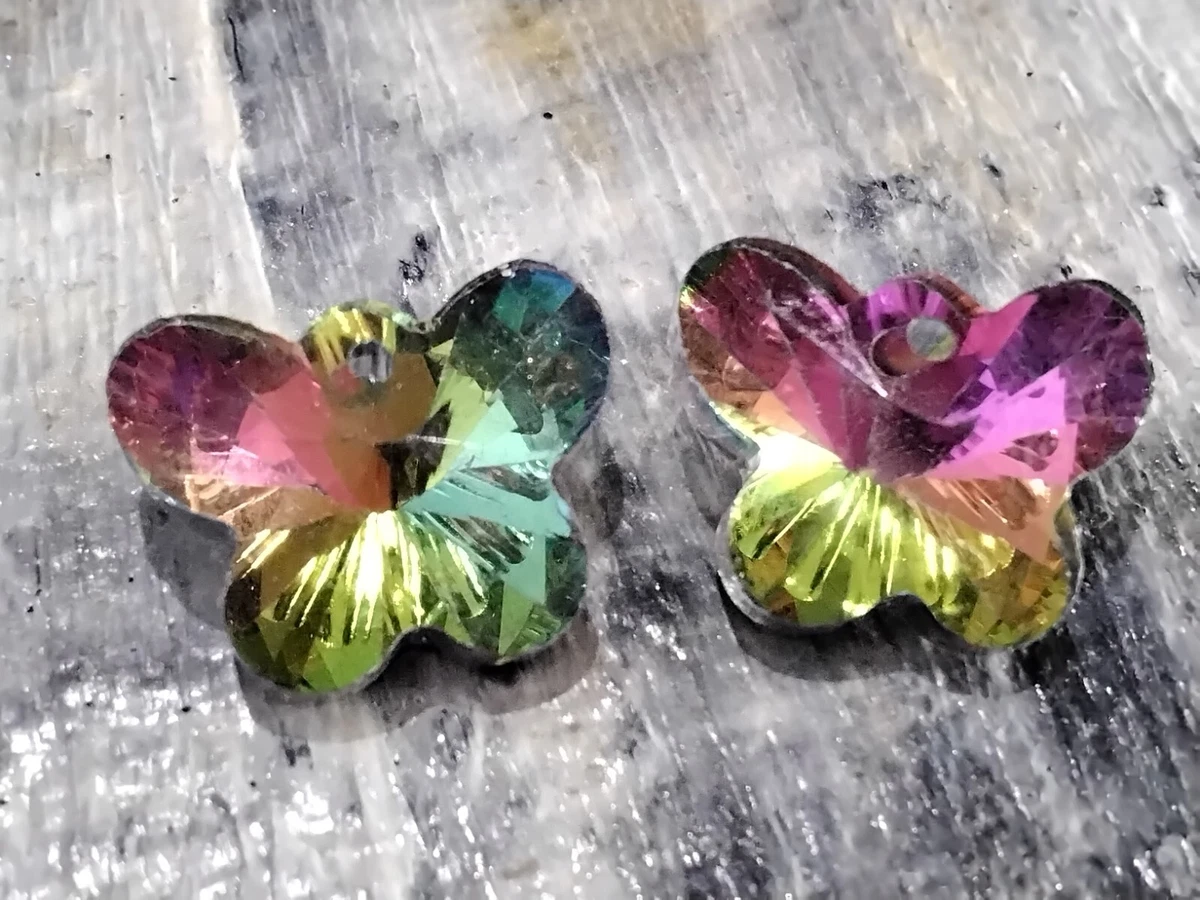 Electroplated Faceted Glass Pendant, Butterfly, 12x15x7mm, Rainbow, 10 Pce.