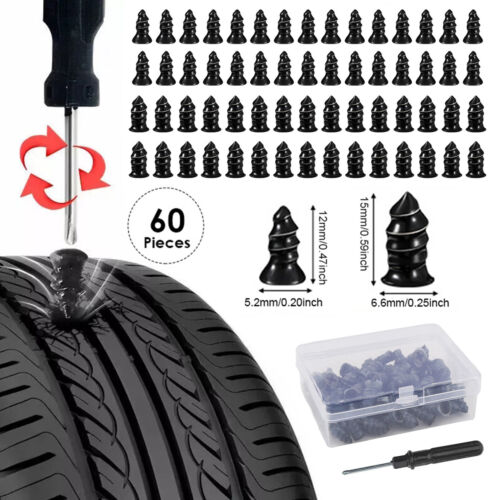 Car Tubeless Vacuum Tyre Puncture Repair Kit Screw Nails Tire Patch Plug Fix NEW