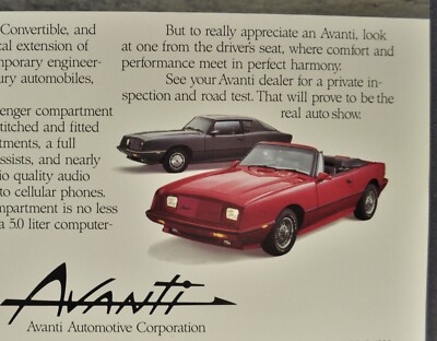 1990 Studebaker Avanti Brochure Sheet Touring Sedan Coupe