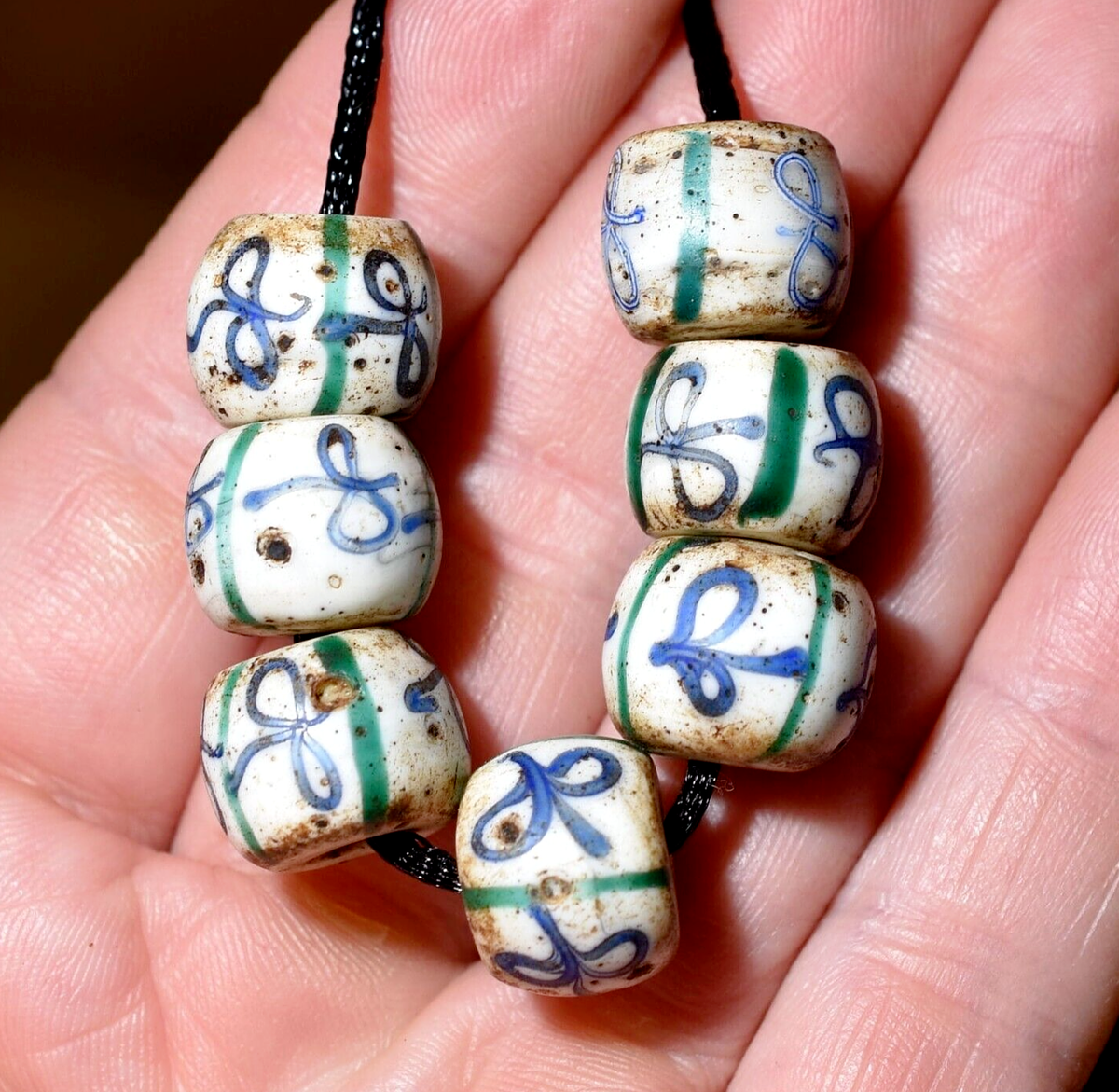 Antique Venetian White Lampwork Bowtie Stripes Italian Glass Beads