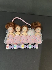 QUINTS DOLLS IN CARRIER PLUS 5 BABY BOTTLES, Vintage Original/ Quint #3 Missing