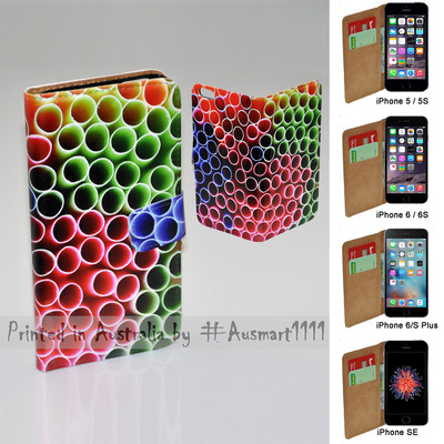 Flip Cover Phone Case for Apple iPhone Series Mobile Phone Colourful Straw Theme