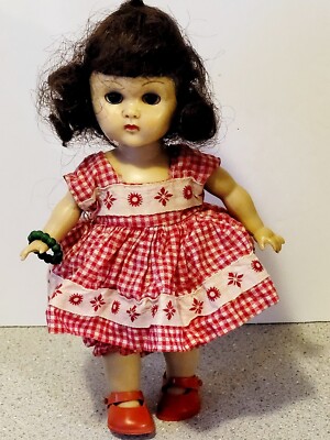 Vintage Vogue Ginny Molded Lash Walker Blue Eyed Brunette 1955-56 Red Dress MLW