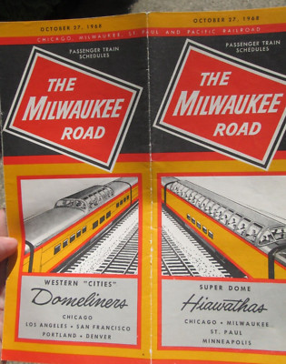 1968 The Milwaukee Road vollständiger Zugfahrplan Hiawathas & Domeliners